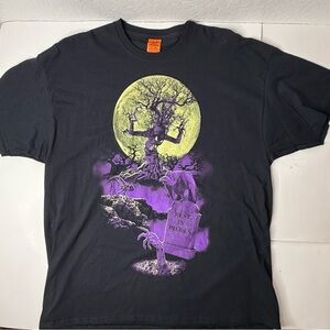 Happy Halloween Black Shirt Adult 2XL Spooky Graphic Graveyard Full Moon Vintage